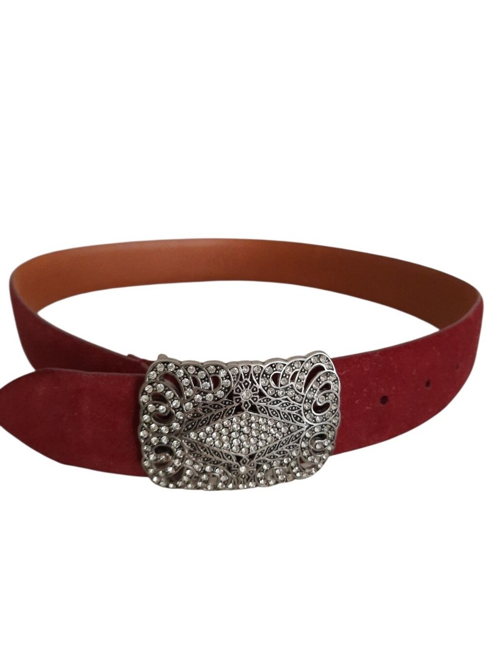 Lauren Ralph Lauren Genuine Leather Suede Belt Rhinestone Silver Buckle Size S